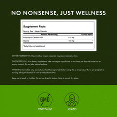 Swanson Propionyl L-Carnitine with Glycine label highlights ingredients and dosage.