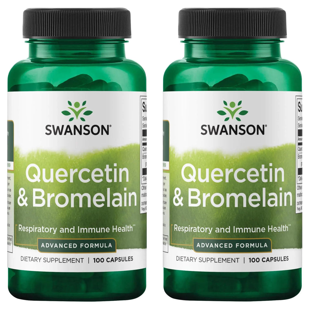 Swanson quercetin bromelain bottle for respiratory support and daily wellness.