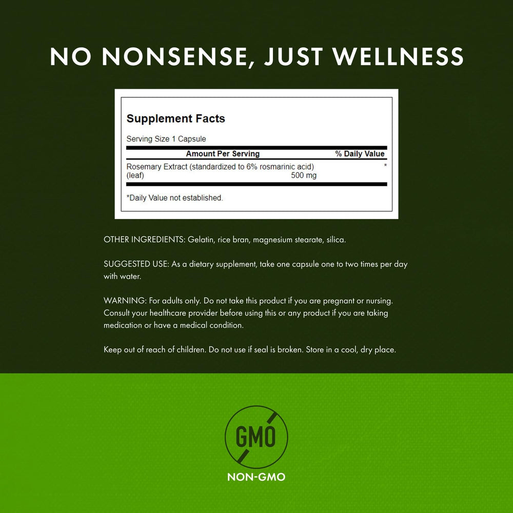 Swanson rosemary extract label close-up highlighting rosmarinic acid for antioxidant potential