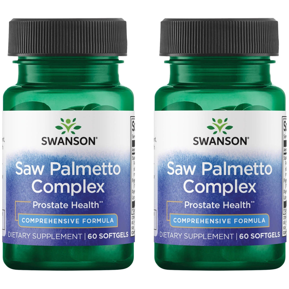 Swanson Saw Palmetto Complex bottle with capsules for daily wellness support.
