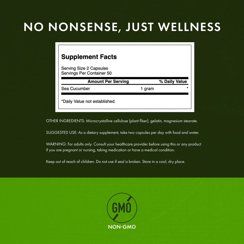Swanson Sea Cucumber 500mg capsules emphasize dosage for joint health.