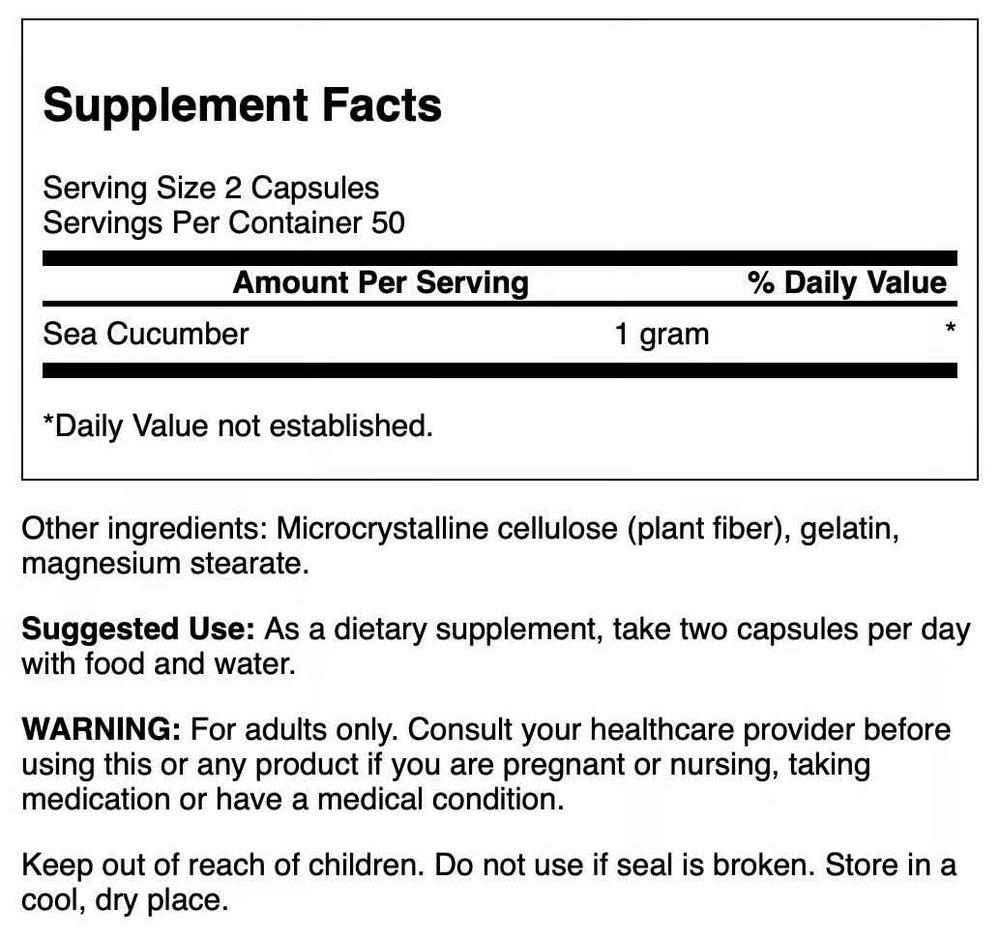 Swanson Sea Cucumber capsules 500mg ready for easy daily supplementation.