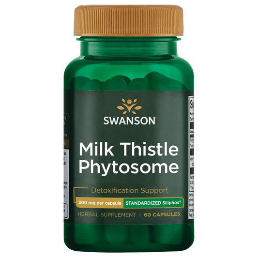 Swanson Siliphos milk thistle bottle showing capsule form for daily support