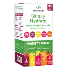 Swanson Simply Hydrate bottle label ready for quick, sugar-free hydration on the go.