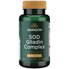 Swanson Sod Gliadin Complex bottle front with plant-based SOD for immune support.