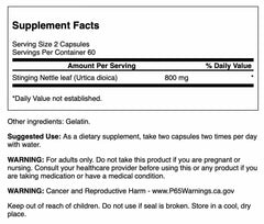 Swanson Stinging Nettle Leaf bottle close-up highlighting 400 mg per capsule for daily support.