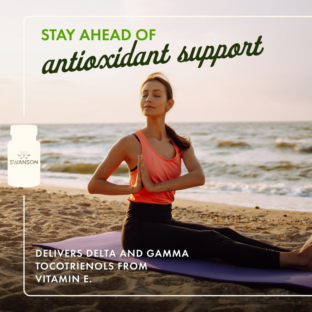 Swanson Tocotrienols capsules close-up highlighting the double-strength formula.