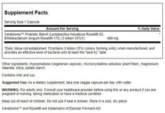 Swanson Stress Support Prob W Cereb label close-up, gluten-free, non-GMO probiotic benefits