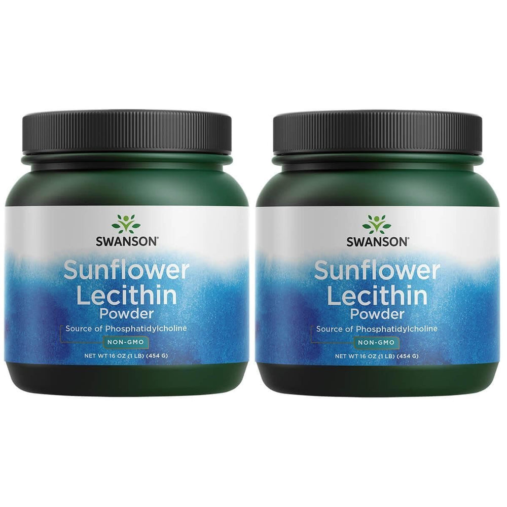 Swanson sunflower lecithin powder bottle front view highlighting vegan, soy-free formula