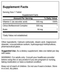Swanson Supreme Vitamin C Complex label highlighting citrus bioflavonoids and antioxidant benefits.
