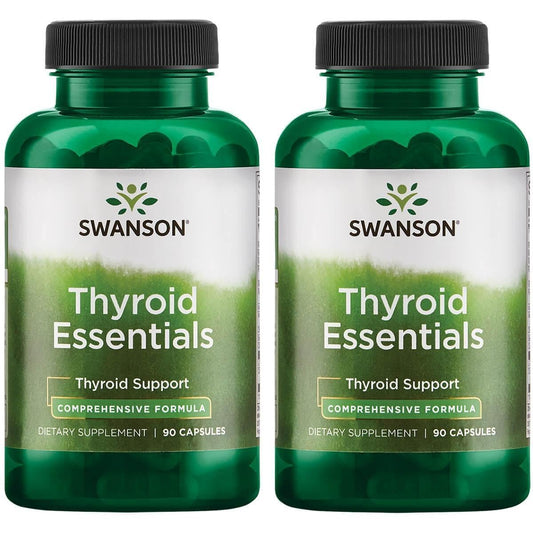 Swanson Thyroid Essentials bottle front with capsules for daily thyroid support