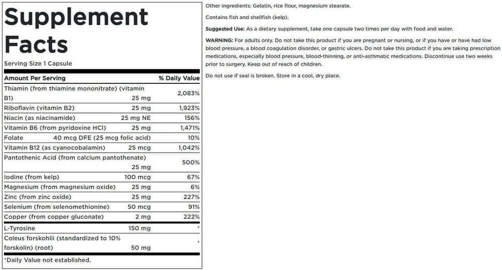Swanson Thyroid Essentials label close-up highlighting non-GMO formula