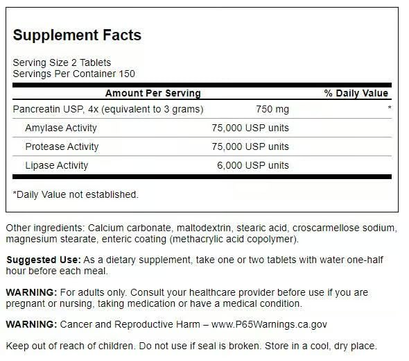 Swanson Pancreatin 4X label close-up highlighting enzyme blend