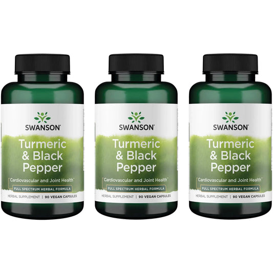 Swanson Turmeric & Black Pepper bottle shown for daily antioxidant support.