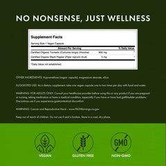 Closeup of the Swanson label highlighting organic, vegan, non-GMO, gluten-free claims.