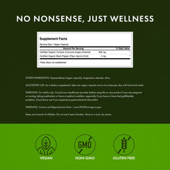 Swanson turmeric ingredient label close-up emphasizing organic turmeric and black pepper for absorption