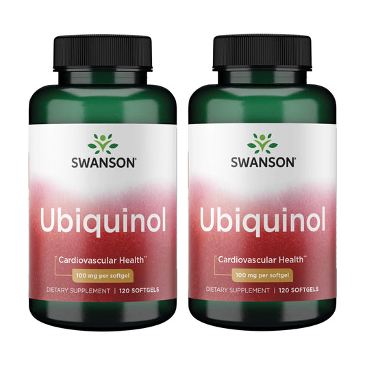 Swanson Ubiquinol 100 mg bottle showcasing CoQ10 packaging and design for heart health support