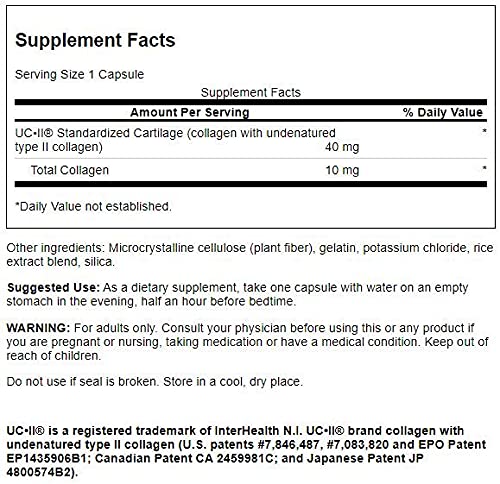Swanson UC-II capsules close-up highlighting undenatured type II collagen.