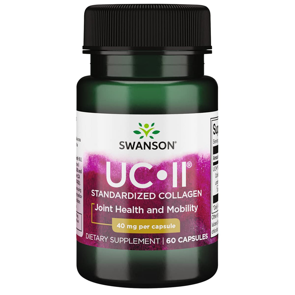 Swanson UC-II Standardized Collagen bottle with 60 capsules supports joint health.