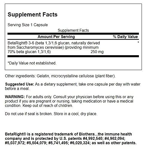 Swanson ULT BETARIGHT Beta Glucan 250mg label close-up highlights dosage and details.