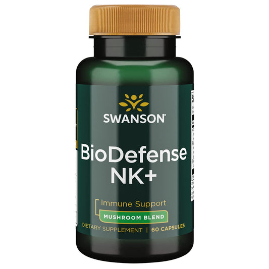 Swanson ULT BIODEFENSE NK+ Mushroom BLND 60C hero image showing immune-support blend.