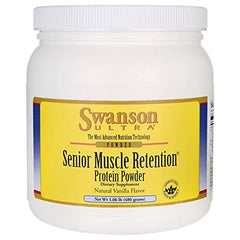Swanson ULT Senior Muscle vanilla shake in glass, convenient post-workout option.