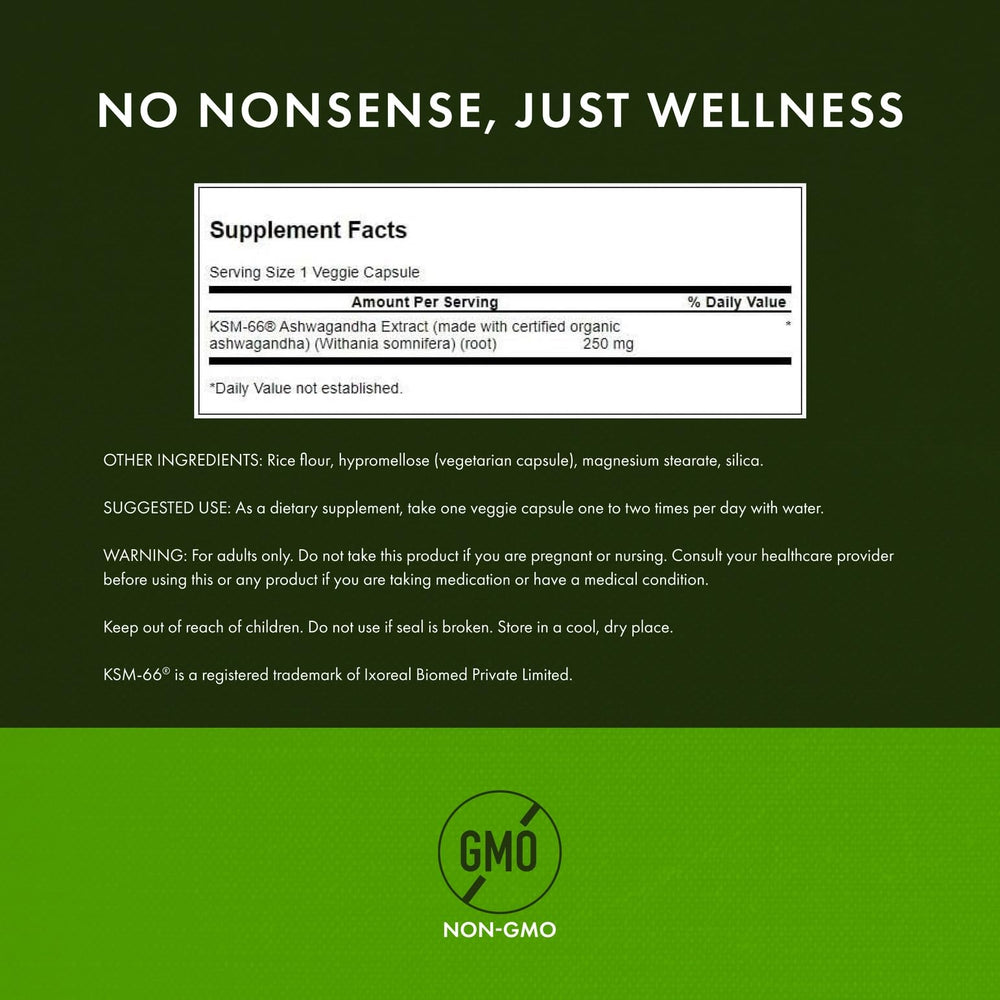 Swanson Ultimate Ashwagandha KSM-66 label highlighting ingredients