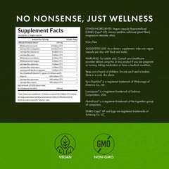 Swanson probiotic bottle side view notes NutraFlora prebiotic inclusion.