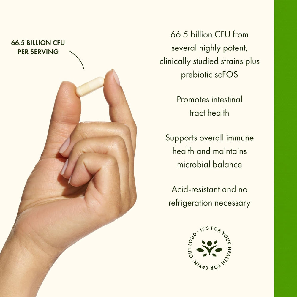 Swanson probiotic ingredients image emphasizes NutraFlora scFOS inclusion.