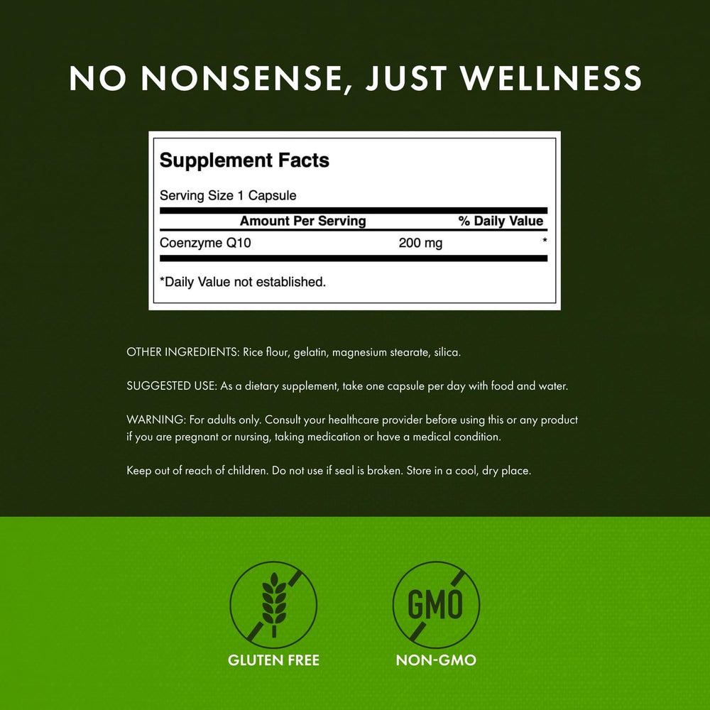 Swanson Ultra CoQ10 closeup label with 200 mg per capsule specification