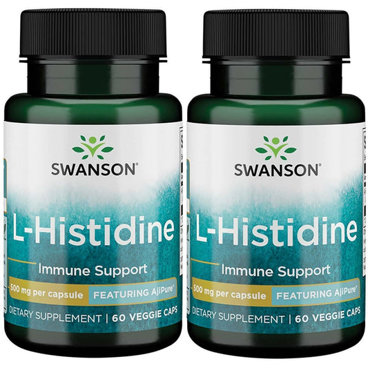 Swanson Ultra L-Histidine Ajipure bottle with 500 mg capsules for vegetarian daily use.