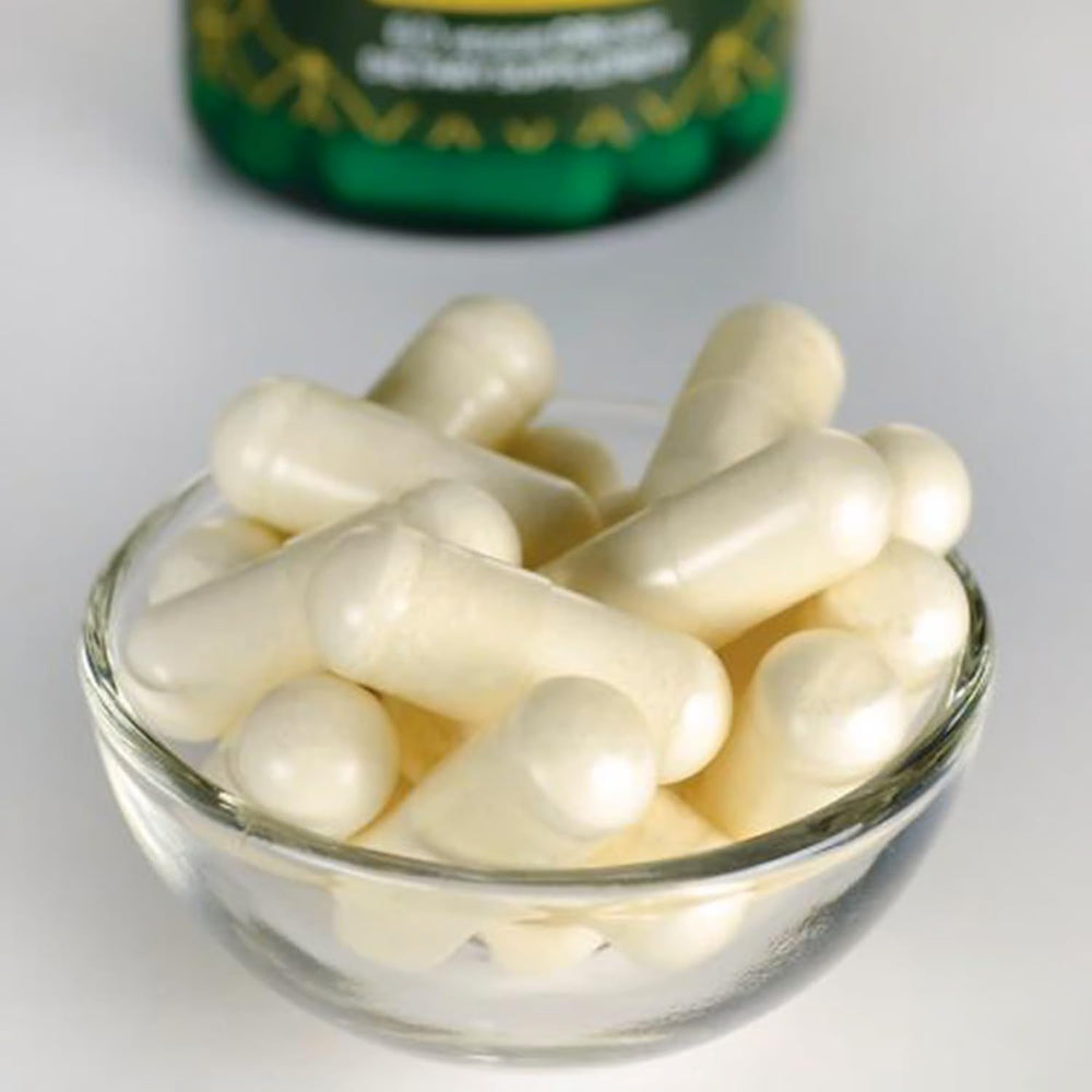 Swanson Ultra capsules closeup displaying DRcaps veggie capsules for gentle digestion.