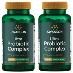 Swanson Ultra Probiotic Complex bottle with label closeup for broad-spectrum probiotic support