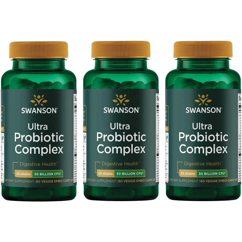 Swanson Ultra Probiotic Complex bottle front showing 60 capsules for daily digestive support