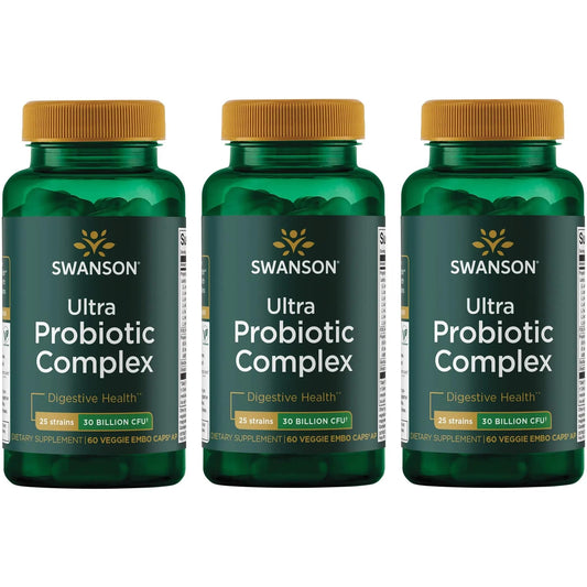 Swanson Ultra Probiotic Complex bottle front showing 60 capsules for daily digestive support