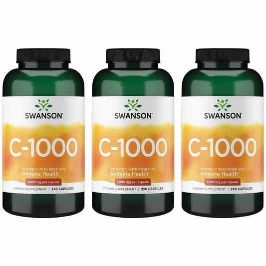 Swanson Vitamin C with Rose Hips capsule bottle for immune support.