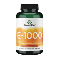 Swanson Vitamin E natural softgels bottle supports cardiovascular health as a daily supplement.