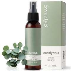 SweatyB eucalyptus shower spray bottle, pure essential oil for at-home spa use.