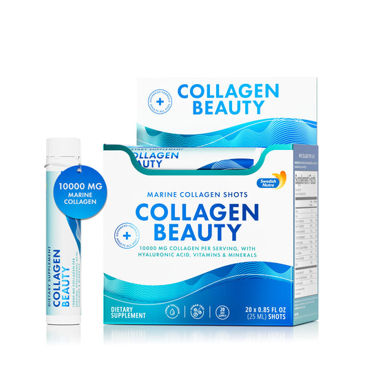 Swedish Nutra Collagen Beauty bottle shot in natural berry flavor for on-the-go beauty support