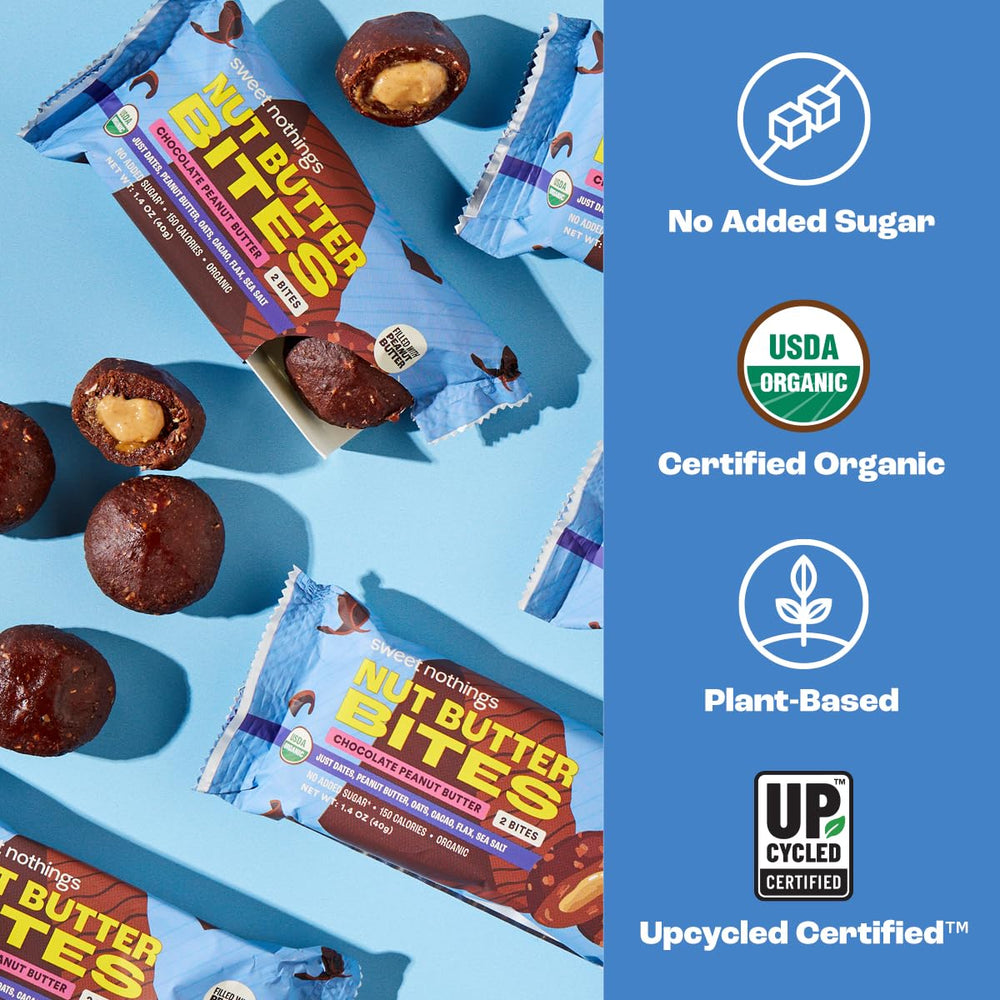 Sweet Nothings ingredients close-up featuring organic dates and peanut butter