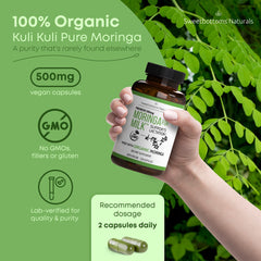 Sweetbottoms organic moringa leaf powder capsules for nutrient-rich postnatal nutrition.