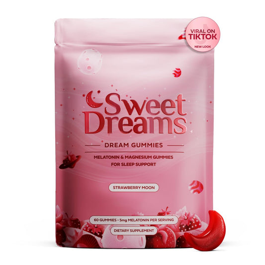 SweetDreams Dream Gummies bottle front showing vegan sleep aid for restful nights