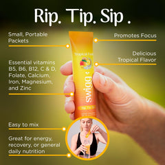 Swigg tropical fusion packets in a bag for travel hydration