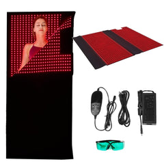 Swirise red and near-infrared therapy bag on bed for full-body relaxation.