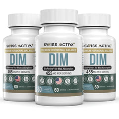 Swiss Activa+ Labs DIM bottle on counter for hormone balance support