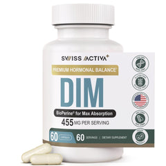 Swiss Activa+ DIM bottle shown for daily hormone balance routine