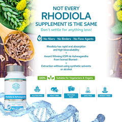 Rhodiola standardised extract image emphasizing Rosavins and Salidrosides potency.