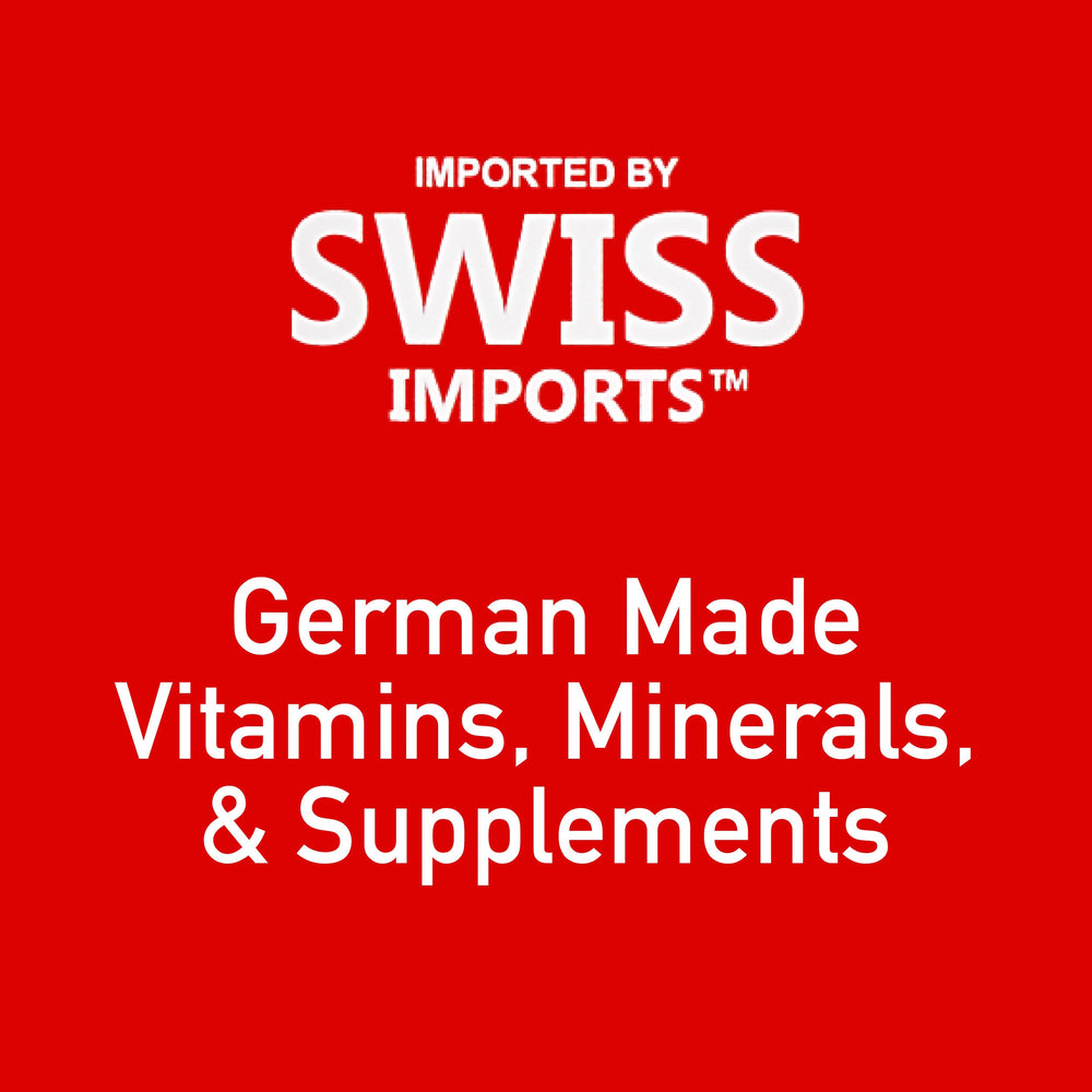 Swiss Imports ingredients panel close-up featuring essential vitamins and biotin