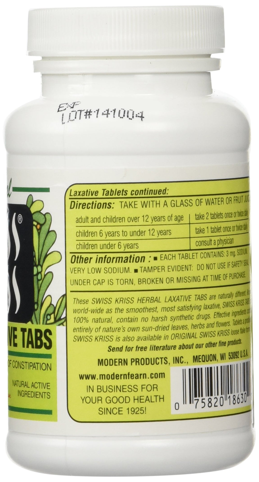 Swiss Kriss label detail provides clear dosing for adults and children
