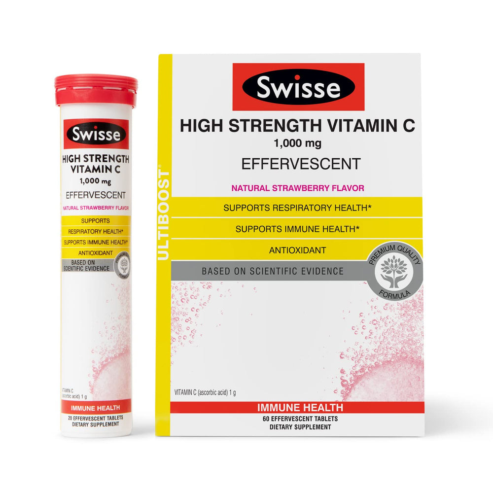 Swisse effervescent Vitamin C 1000mg tablet dissolving in water for a refreshing immune support drink